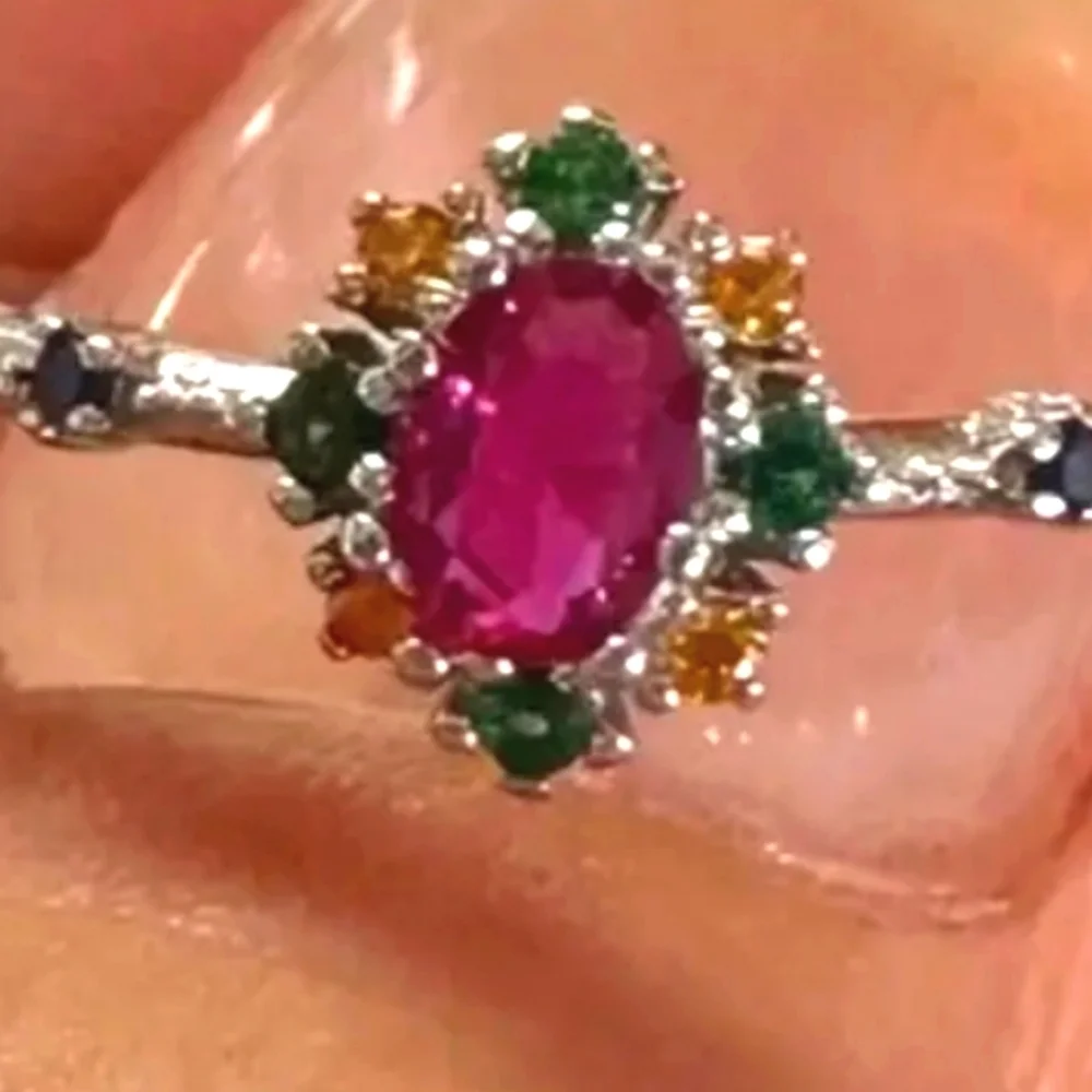 Sterling Silver Multicolor Gemstone Ring